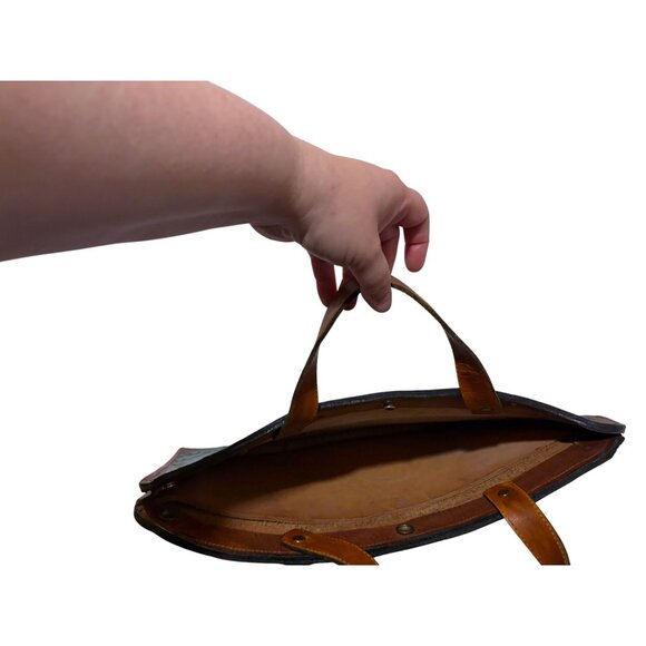 VTG Handmade Full Grain Leather Laptop Briefcase Western Rose Dual Compartments - Picture 5 of 11